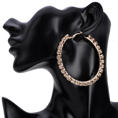 BLIJERY Fashion Stunning Gems Rhinestone Big Hoop Earrings For Women Trendy Jewelry Statement Earrings Night Party Accessories - Окраска металла: Gold