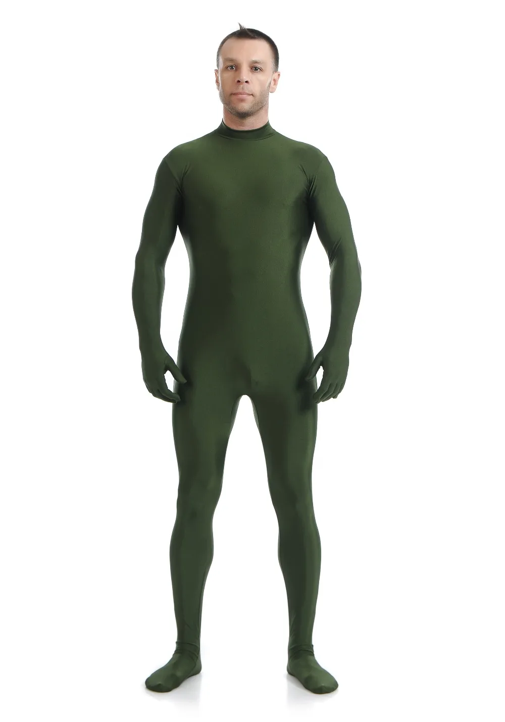 Mandy Black Unitard Men Lycra Spandex Bodysuit Turtleneck Zentai Suit