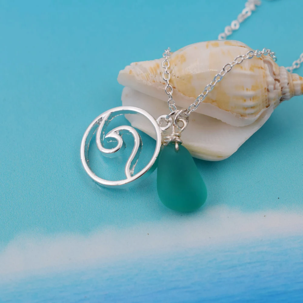 SanLan минималистичный кулон с волной морской стеклянной ювелирной волной океана ожерелье