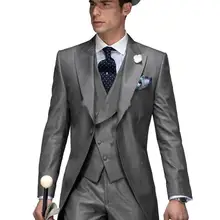 Утренний стиль на одной пуговице Серый Жених Смокинги друзей жениха Мужские свадебные костюмы для выпускного вечера Жених(куртка+ брюки+ жилет+ галстук) K: 589