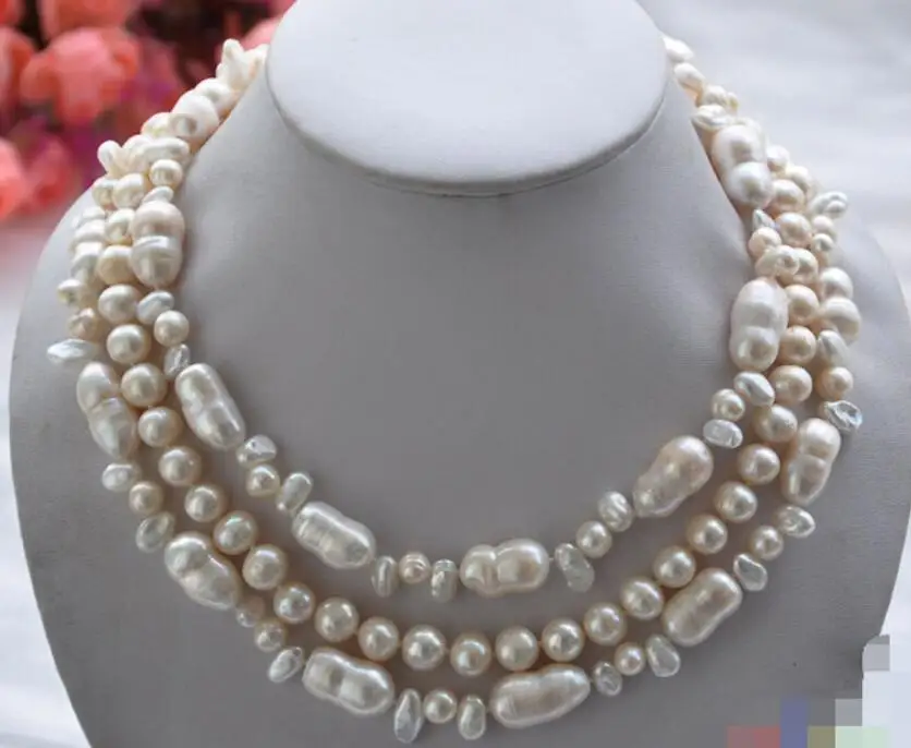 

CBH55 3row 18" 18mm white double / round / baroque freshwater pearl necklace