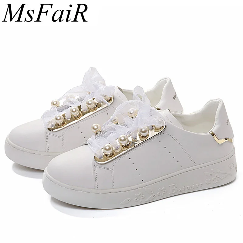 

MSFAIR 2019 Outdoor Athletic Skateboarding Shoes White Flat With Canvas Shoes Woman Brand Womens Sneakers Walking Sport Shoes