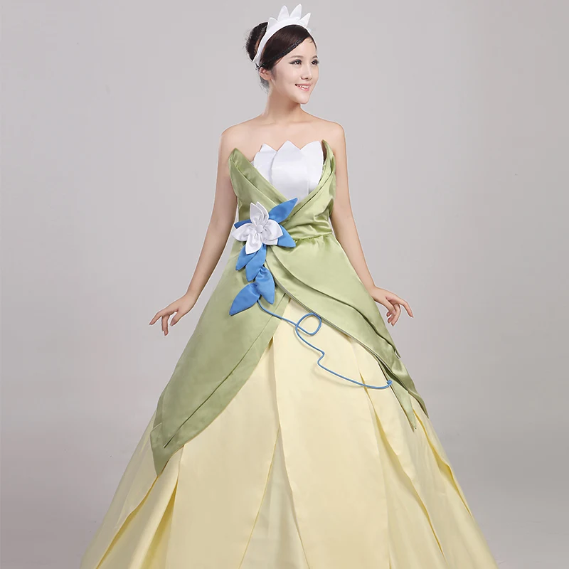 Wonder woman cosplay The Princess and the Frog costume adult princess tiana dress for Halloween costume long green Party dress (9)