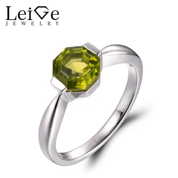 

Leige Jewelry Natural Peridot Gemstone August Birthstone 925 Sterling Silver Octagon Cut Engagement Solitaire Rings For Woman