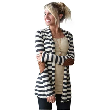 KLV cardigan women Casual Long Sleeve Striped Cardigans Patchwork Outwear gilet femme manche longue
