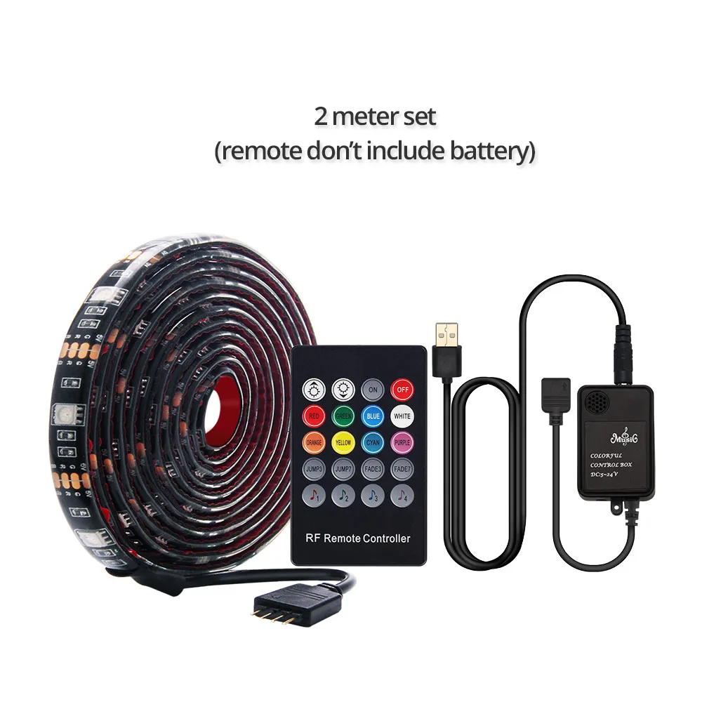 Светодиодная лента 5 в USB мощность Светодиодная лента светильник RGB 5050 SMD HD ТВ Настольный ПК экран задний светильник ing музыка полоса светильник комплект с пультом дистанционного управления - Испускаемый цвет: 2 meter