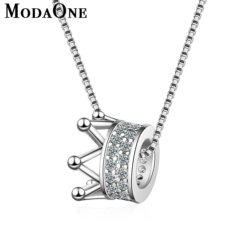 

MoDaOne 2 Colors Gold Crown Sterling Silver Necklace Chain For Women Zircon Trendy Fashion Queen Jewelry