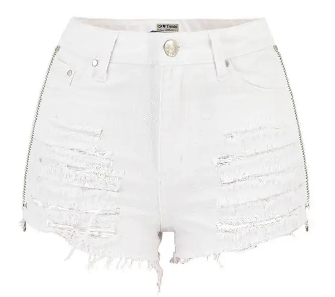Женские джинсовые шорты с высокой талией и дырками, с двойной молнией и кисточками, с задним карманом, с вышивкой в виде звезд, облегающие белые шорты D79 - Цвет: White