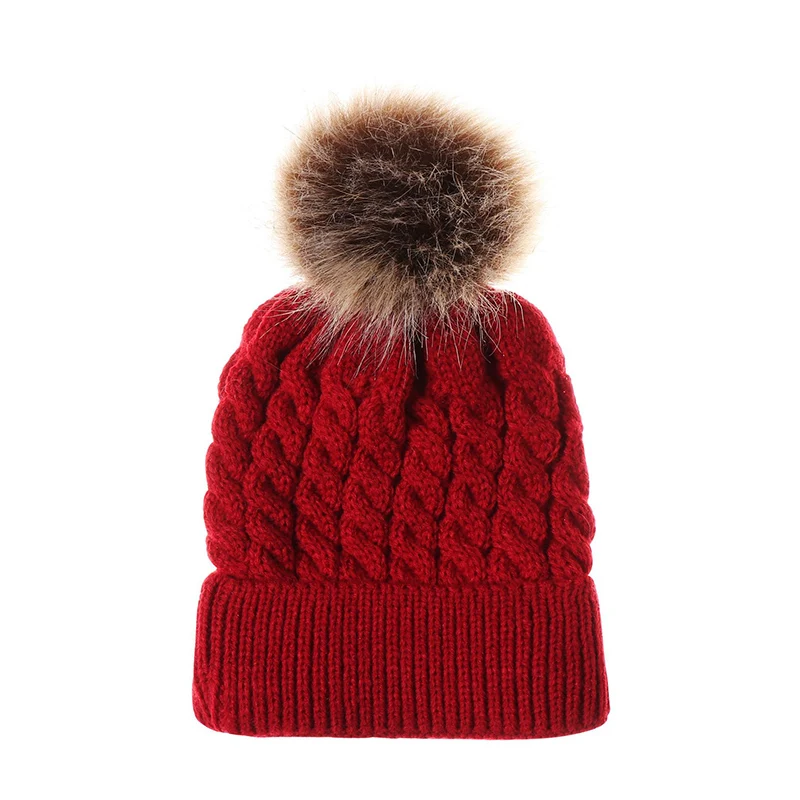 Модная теплая вязаная шапка для малышей; сезон осень-зима; милые детские шапки-бини для малышей; детские вязаные шерстяные шапки для мальчиков и девочек; От 0 до 3 лет - Цвет: Red