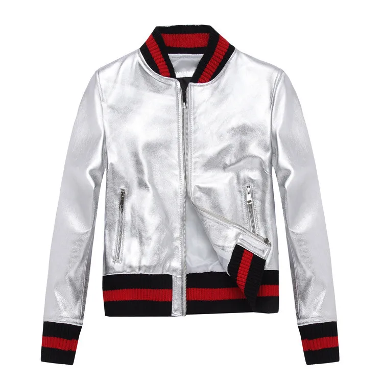 Fashion Gold/silver sheepskin bomber jackets Chic women's baseball uniform coat Real leather Jackets coat S531