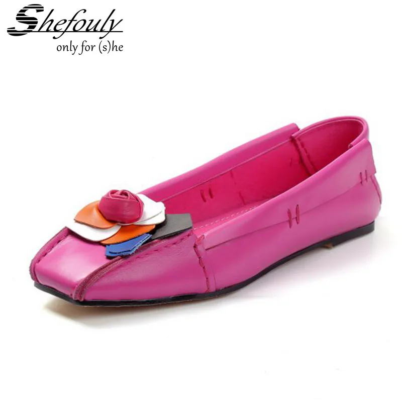 

Shefouly 2017 Girls Square Heel Shoes SquareToe with Flower Decoration High Heel Slip-on Garden Style Ladies Shoes