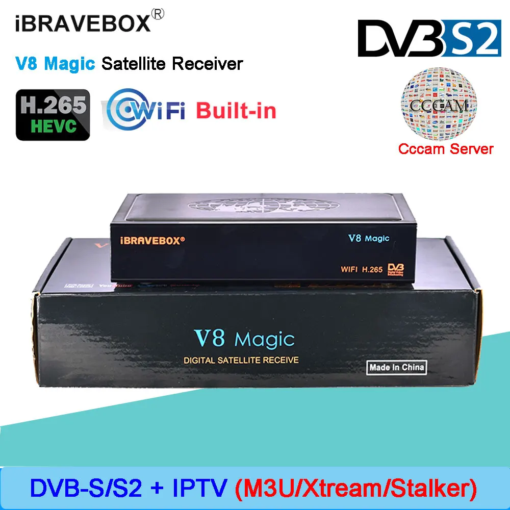 

iBRAVEBOX V8 Magic DVB-S/S2 Satellite receiver built-in WIFI MT7601 support 1 Year European 8 Clines Cccam for Spain Poland