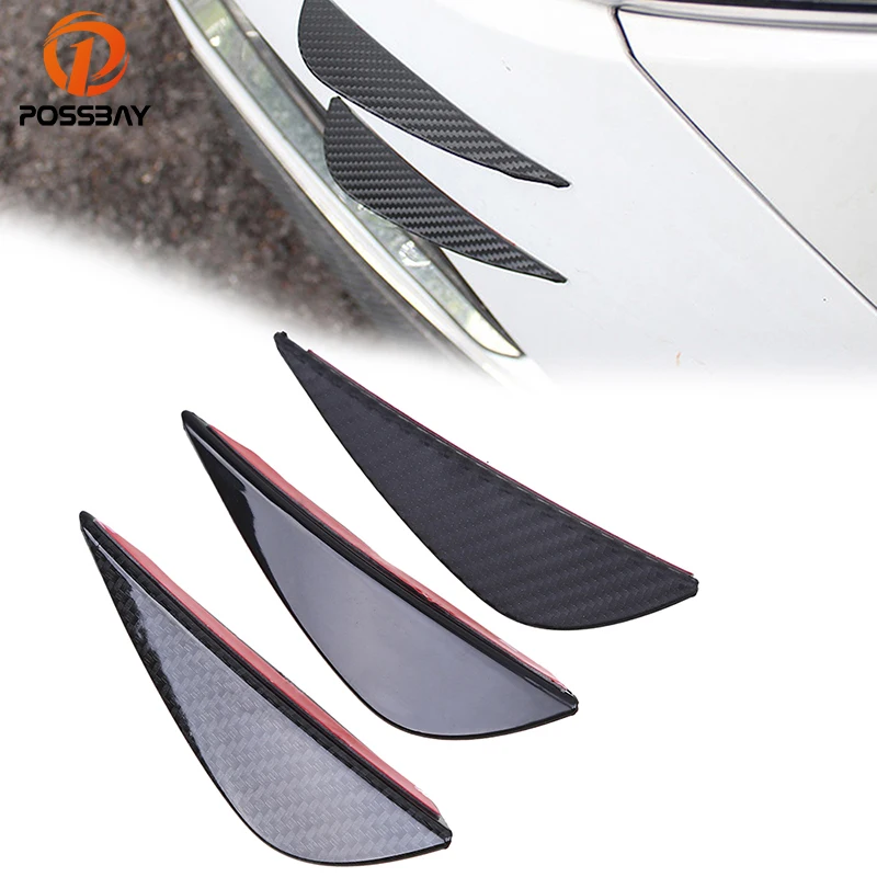 4 Pcs Rubber Carbon Fiber Car Auto Front Bumper Fins Lip Canards Splitter Trim