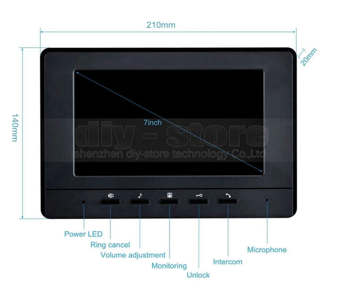 DIYSECUR 600TV линия 7 дюймов видеодомофон видео домофон ИК ночного видения наружная камера Черный 1v1