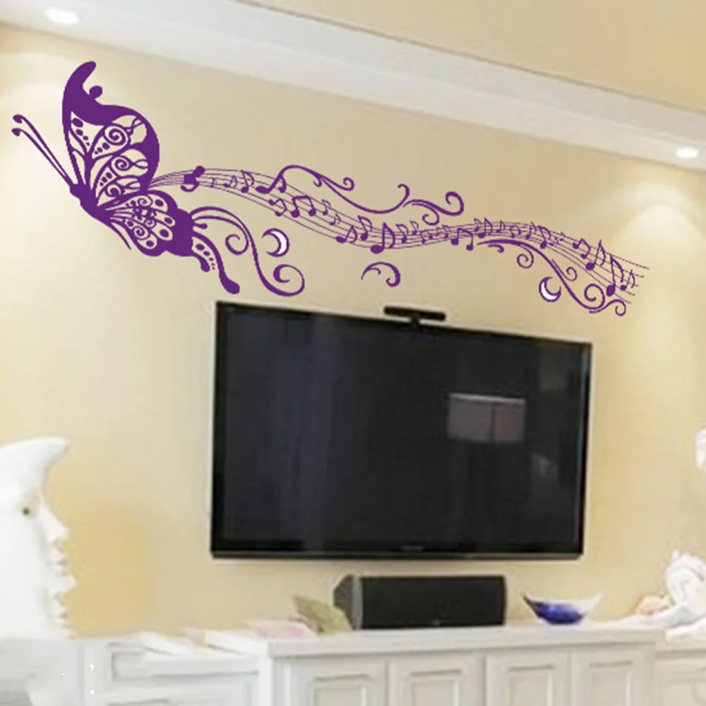 

DIY Romantic Musical Notes Purple Home Decor Wallpaper Art Mural Wall Decals Home Decoration Pegatinas Butterfly Wall Stickers