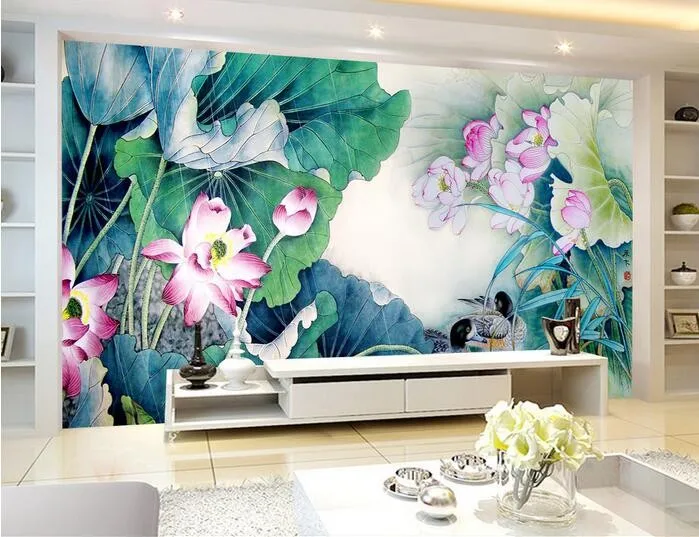 3d-wallpaper-custom-mural-non-woven-3d-room-wallpaper-sticker-Ink-painting-lotus-mandarin-duck-photo