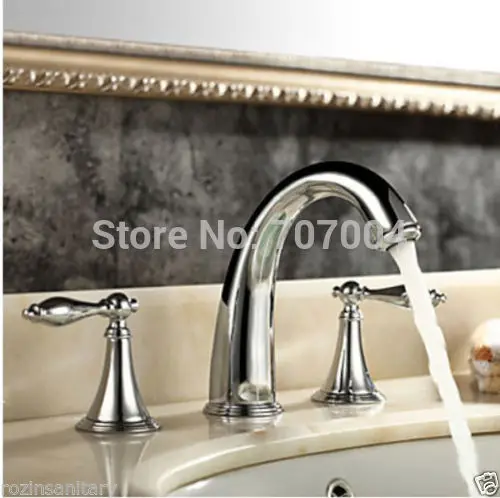 Dual Handles Widespread Mixer Faucet Chrome Finished Deck Mounted Basin Sink Faucets
