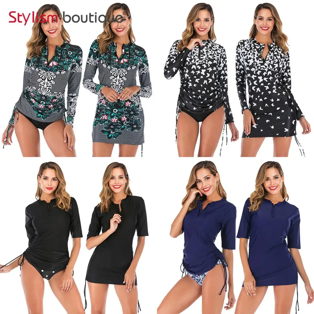 

2019 New Rash Guard Padded Long Sleeve Swimsuit Surfing Rashguard Women 2 Piece Swimwear Adjustable Long Tankini Bathing Suit