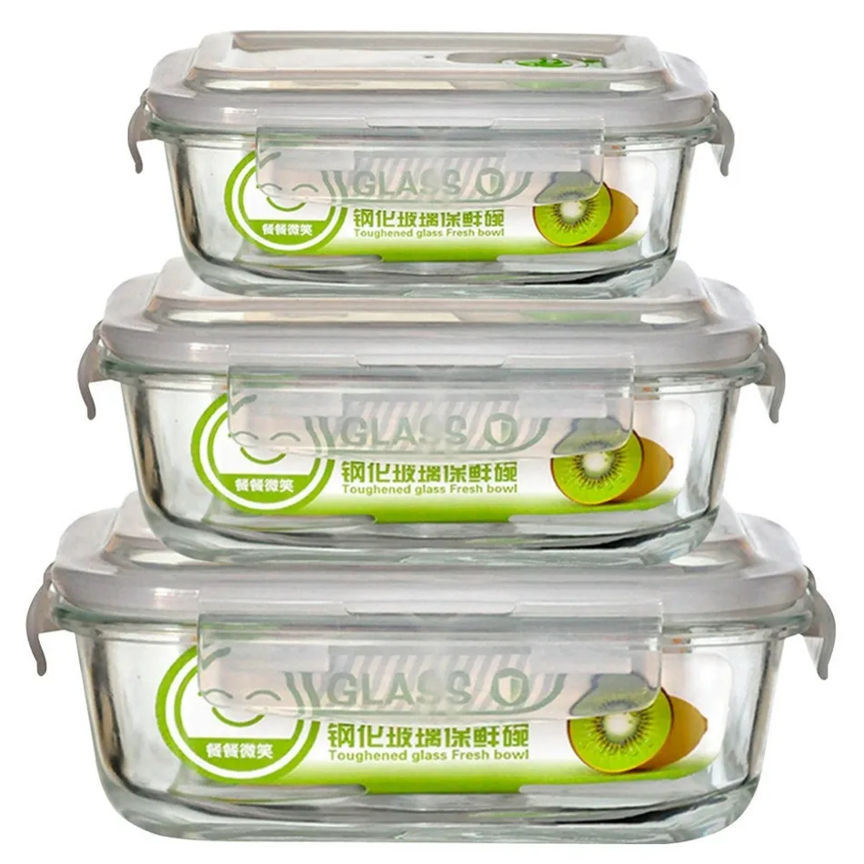 3 Size 1PCS High Quality Tempered Glass Food Container Transparent Microwave Glasslock Food Storage Container