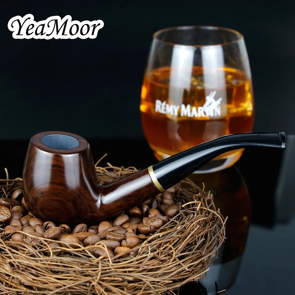 Online Nuevo tubo de fumar Vintage hecho a mano 9mm filtro doblado de madera pipa de madera de ébano pipa de tabaco 10 herramientas accesorio de fumar