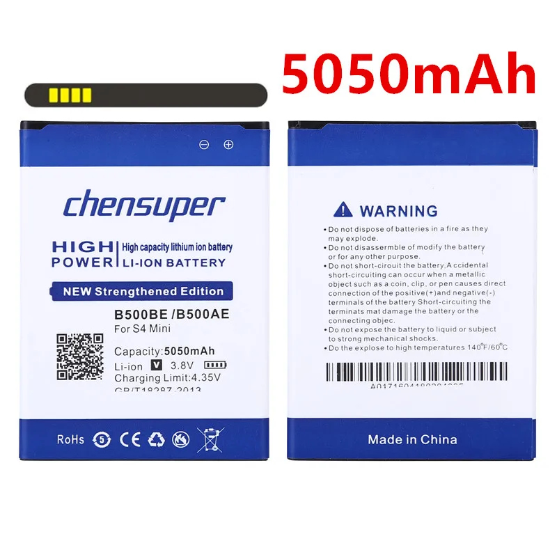 Новая батарея chensuper 5050 мАч B500BE B500AE для samsung galaxy mini s4 i9190 I9198 I9192 i9195 s4mini | Мобильные