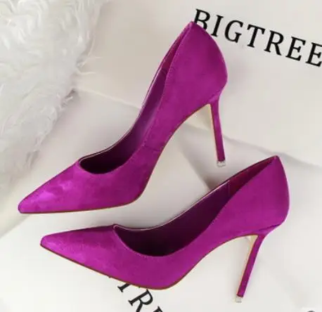 

BIGTREE woman's brief thin with high heel shoes woman sexy shallow pointed suede OL shoes lady dress party pumps wedding shoes
