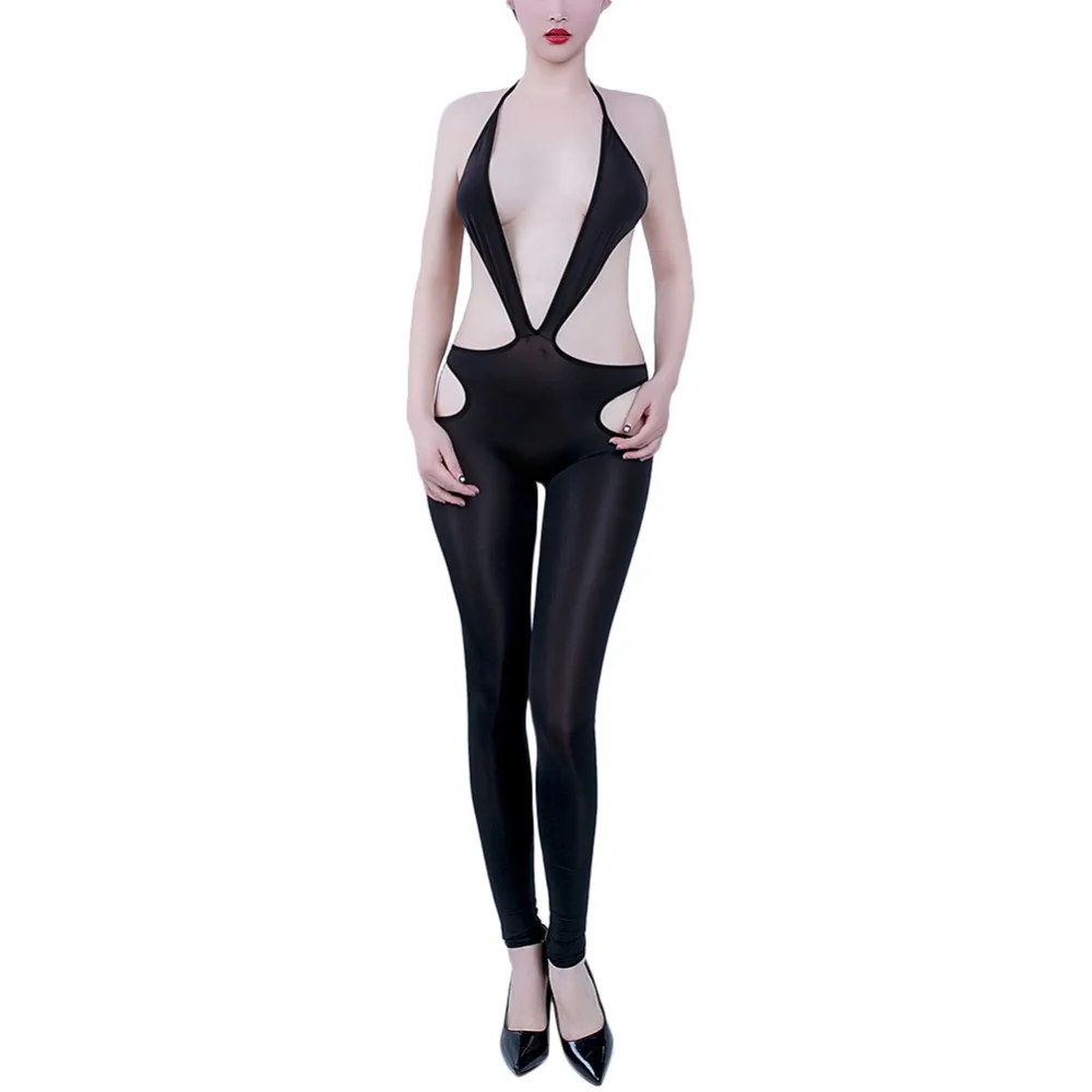 Для женщин Sexy Cut Out See Through боди Облегающий комбинезон Клубная одежда Просвечивающая Ночная рубашка Холтер стрейч спинки Длинные брюки для девочек боди