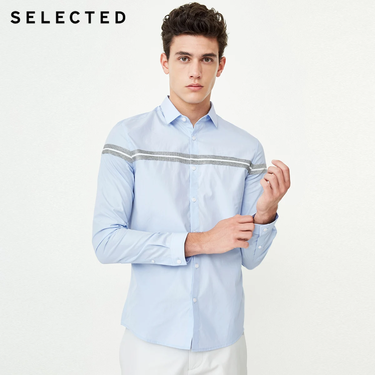 

SELECTED Men's Cotton Stripe Slim Fit Shirt S|418305534