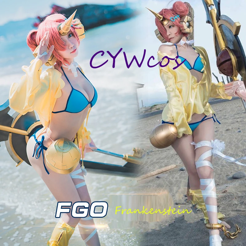 

Fate/Grand Order Saber Frankenstein Cosplay Costume Bikini Women Summer Swimsuits Cosplay Swimswear Blue Swimming Suits