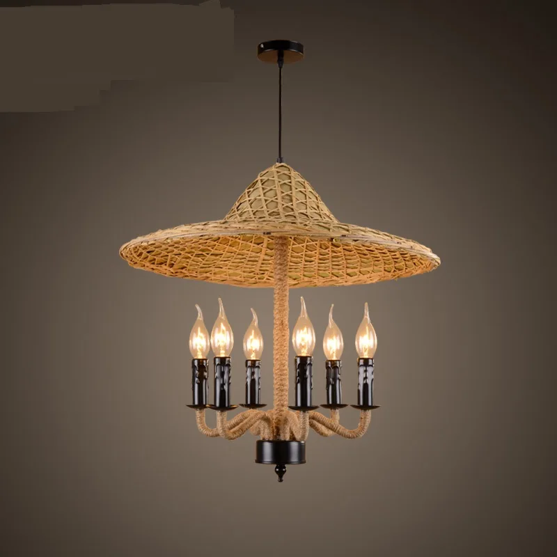 

Bamboo Asian Chinese Hot pot shop pendant lamps retro Farmhouse Hotel Cafe Restaurant pendant lights rope hats ZA zb4
