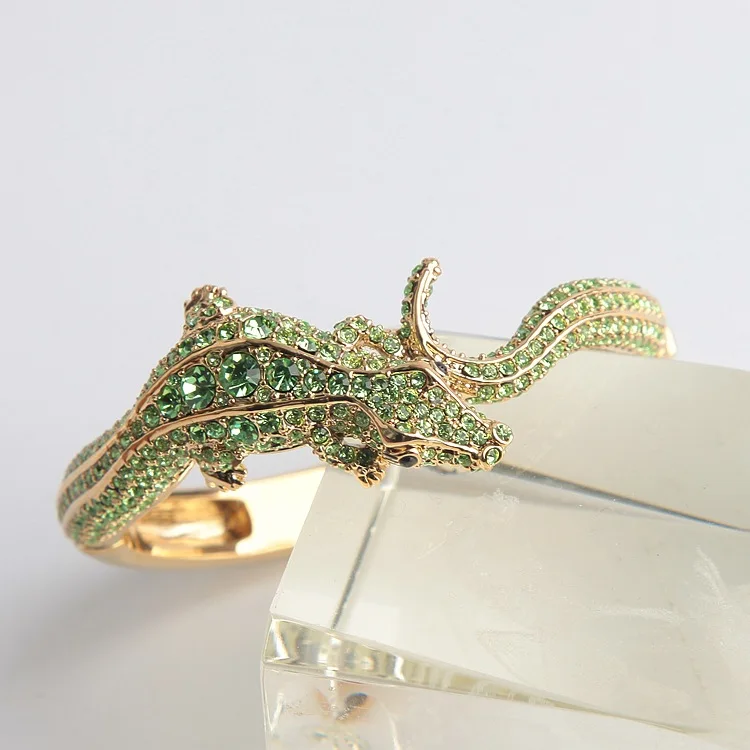 

copper Fashionable animal series full shining stones crocodile golden exaggerated open bangle