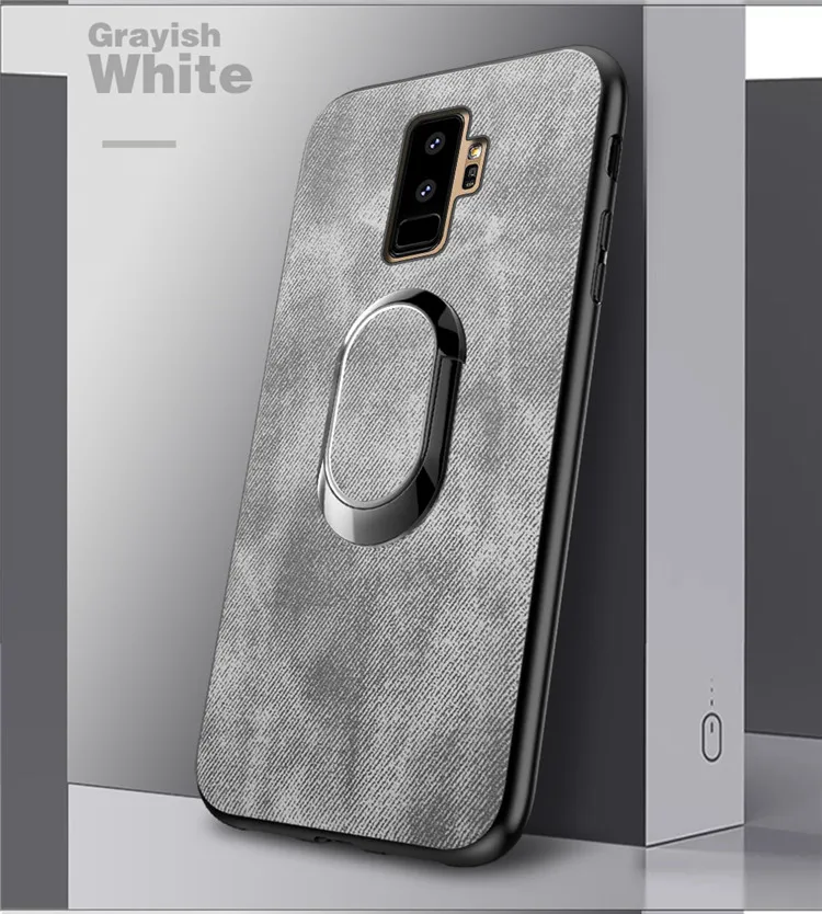 Чехол Tikitaka в стиле ретро из зернистой ткани для Galaxy S7 SE S8 S9 Plus с кольцом на палец задняя крышка бизнес для Note8 9 Оболочка Чехол для телефона s - Цвет: Gray white Ring Case