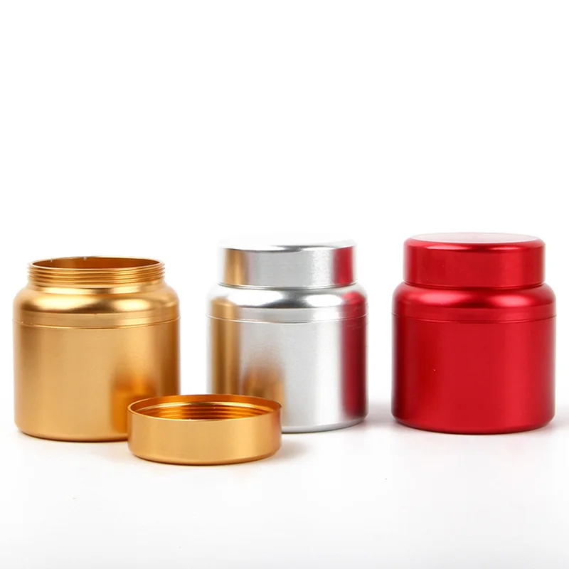 

Gold Aluminum Tea Container Fresh-keeping Sealed Silver Coffee Powder Cans Caddy Storage Boxes Portable Travel Tea Bag Organizer