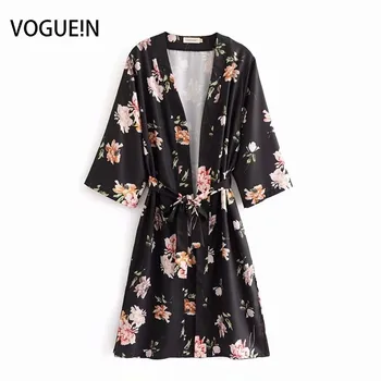 

VOGUEIN New Womens 3/4 Sleeve Floral Print Kimono Side Split Cardigan Blouse Top Wholesale