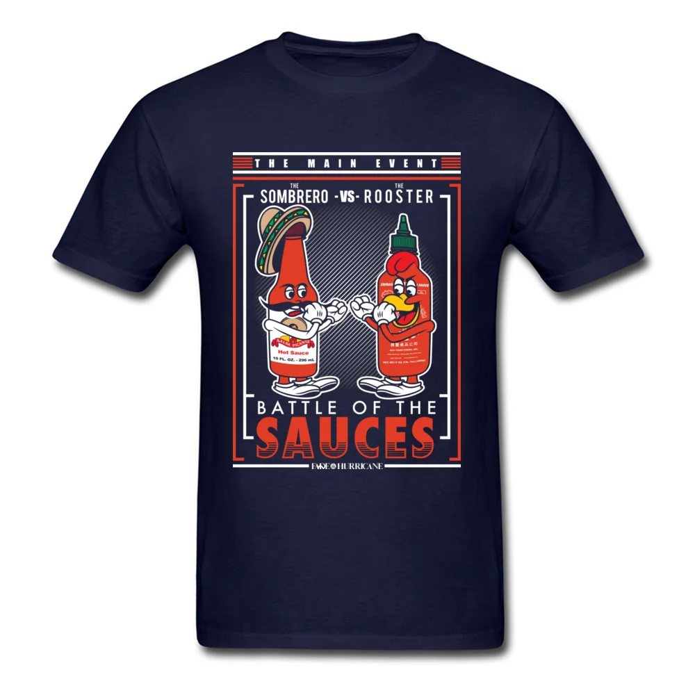 Battle Of The Sauces 100% Cotton Men Short Sleeve Tops Shirt Printed Summer Tshirts Customized Tshirts Hot Sale Crewneck Battle Of The Sauces navy