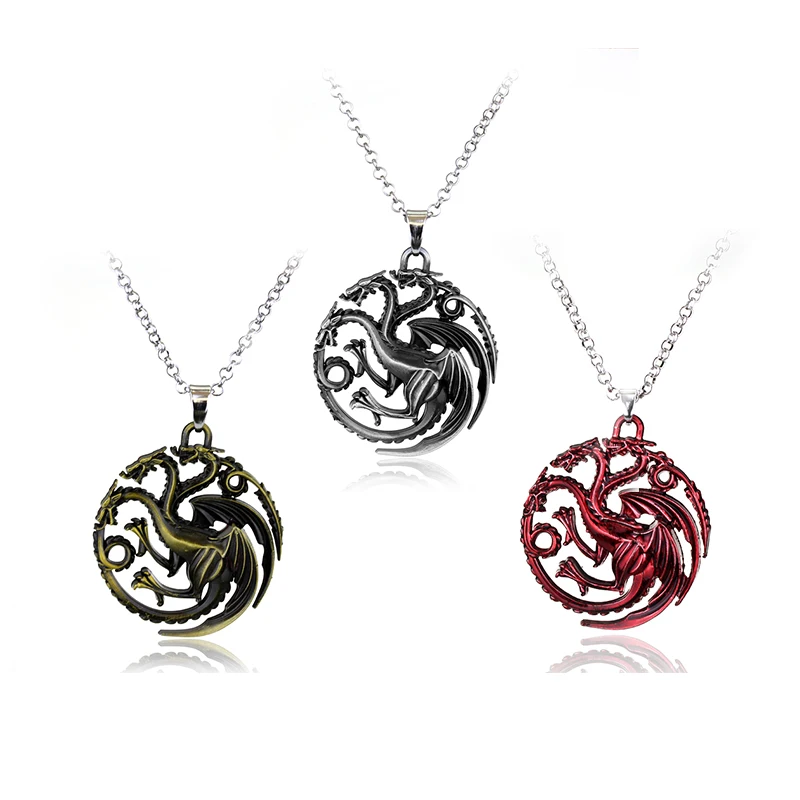 

Hot TV Series Game Of Thrones Pendant Necklace House Targaryen Logo Metal Statement Jewelry Gift For Man Women Fans