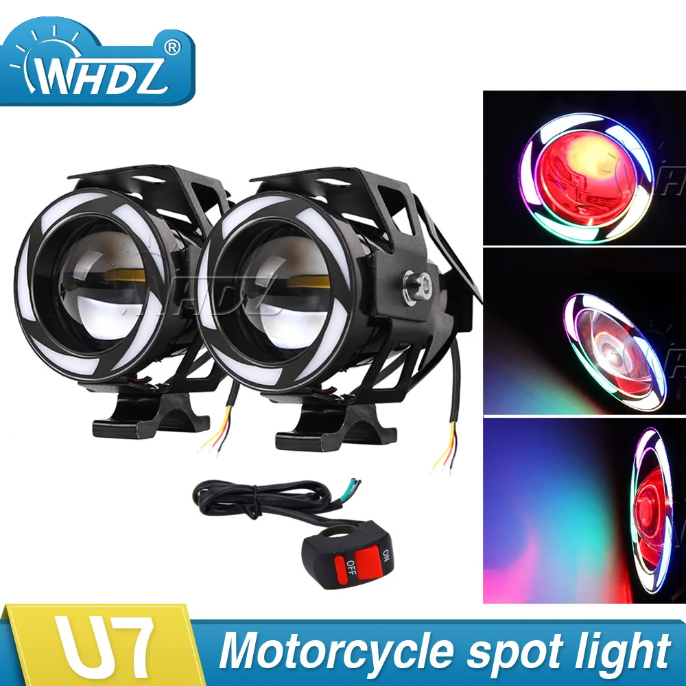 

2pcs 12V 125W Motorcycle U7 LED Headlight Fog Light with Angle eyes and Evil eyes + 1pc switch as gift