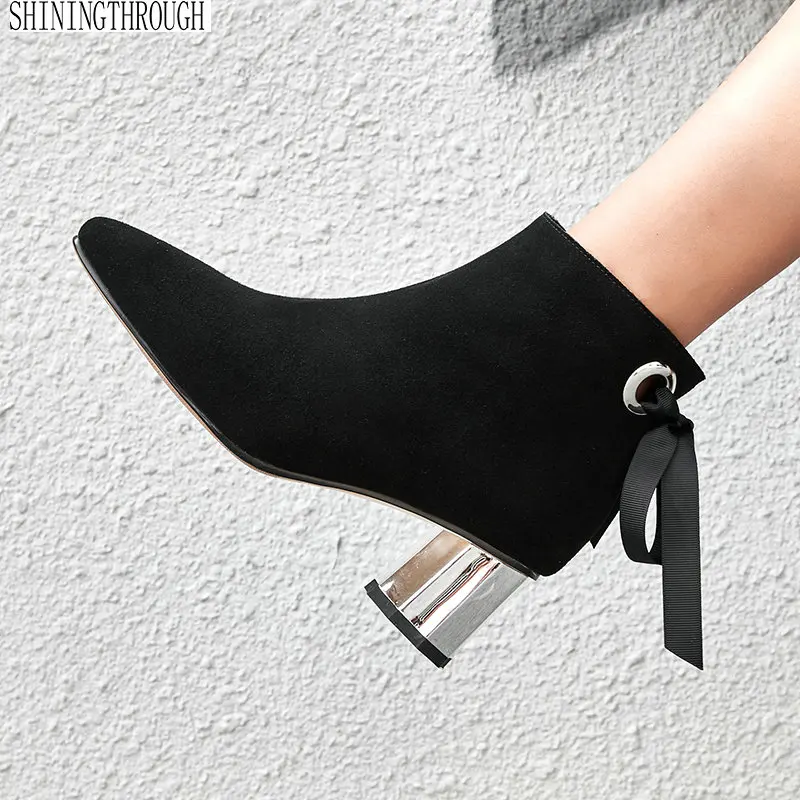 

New boots woman suede leather high heels women shoes ladies dress boots lace up autumn winter women boots large size 43