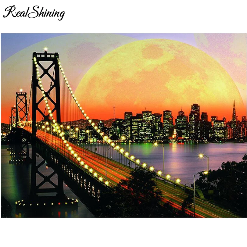 

REALSHINING Sunset Bridge Pattern Diamond Embroidery DIY Needlework 5D Diamond Painting Cross Stitch Full Square Drill FS479