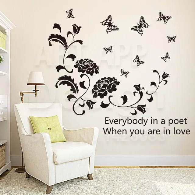 Arte nuevo diseño home decor Vinilo flor y mariposa pegatinas de pared