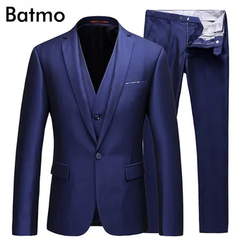 

Batmo 2018 new arrival high quality Single Breasted blue casual suits men,men's wedding dress,plus-size S-3XL C72