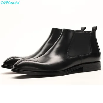 

QYFCIOUFU NEW Men Boots Genuine Leather Boots Fashion Men Casual Boots Slip-on Ankle Boots Men Black Spring / Autumn Shoes