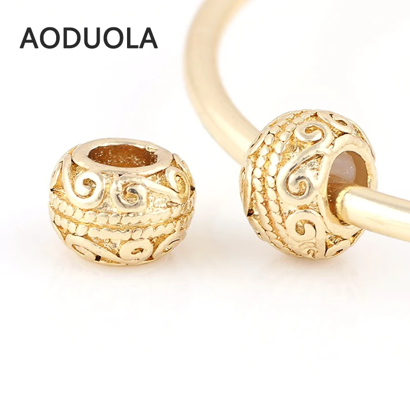 Бусины из сплава с большим отверстием золотого цвета 10 шт./партия|for pandora|big holeeuropean
