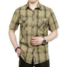 Sommer kleid männer kurzarm shirt plaid stil grün und khaki farben plus größe M-5XL CYG27