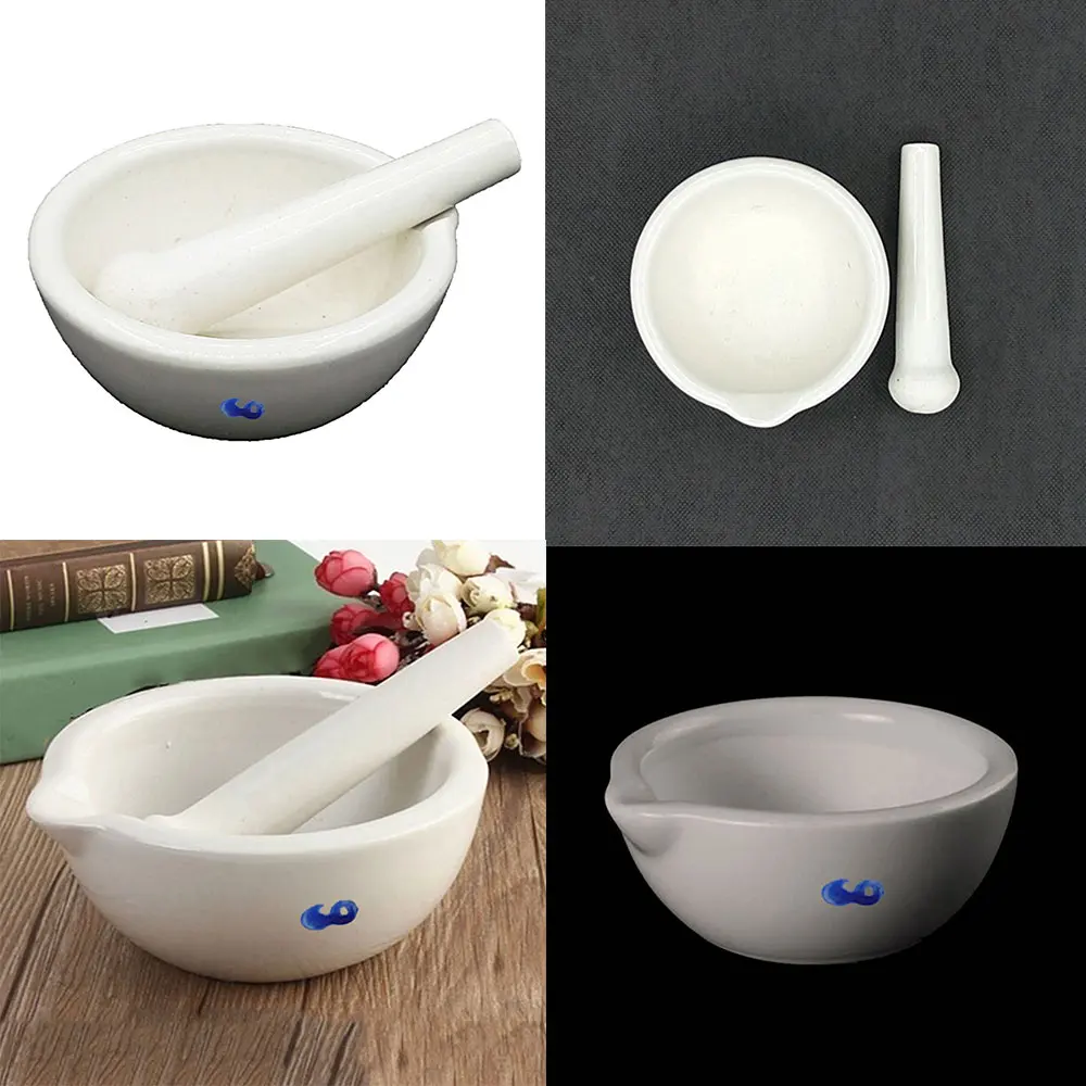 

1 Set White Topping Actual Porcelain Mortar+Pestle Mixing Grinding Bowl DIY Tool
