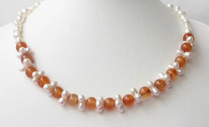 

0002945 Natural Freshwater pearl yellow agate beads Necklace