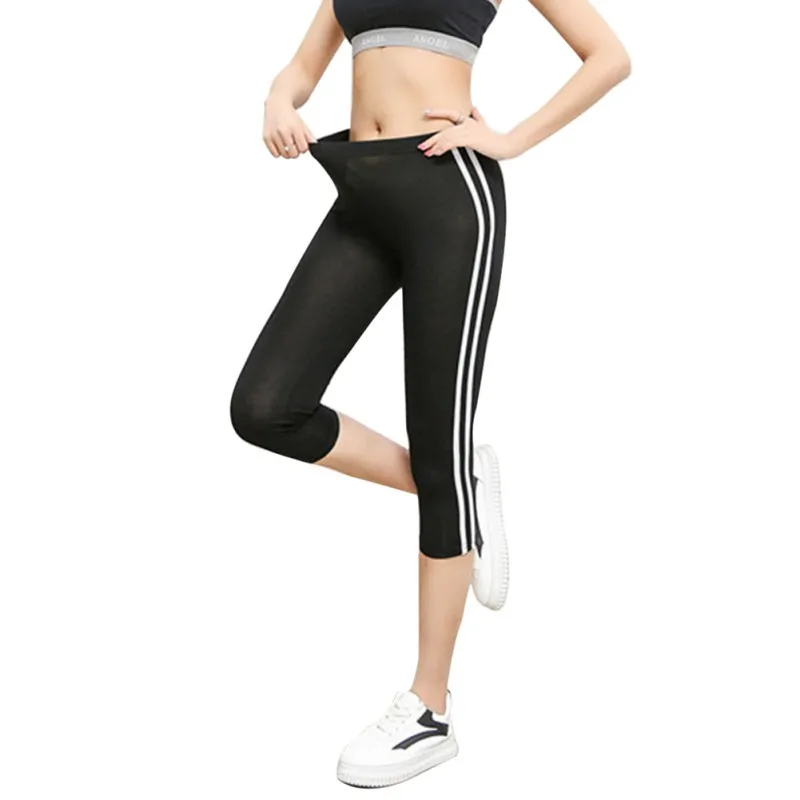 

High Quality Plus Size Modal Mid-Calf Leggings 5XL Side stripes Women Casual Legging Pant Mid Waist Fitness Legging Plump Female