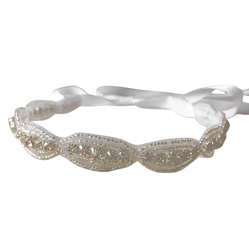 Baby Girls Kids Ribbon Tie Hair Band Children Rhinestone Headband Headwear for Wedding Party Stage Show Fashion Acce