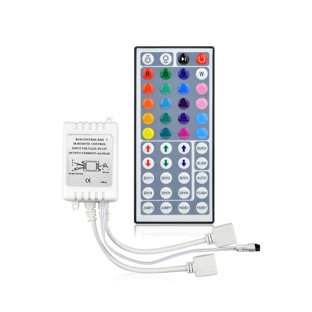 

1Pcs 44 Keys or 24 Keys DC12V Dual Connectors Output IR Remote RGB Controller lamp Dimmer For 10M 5M LED Strip SMD2835/5050/5630