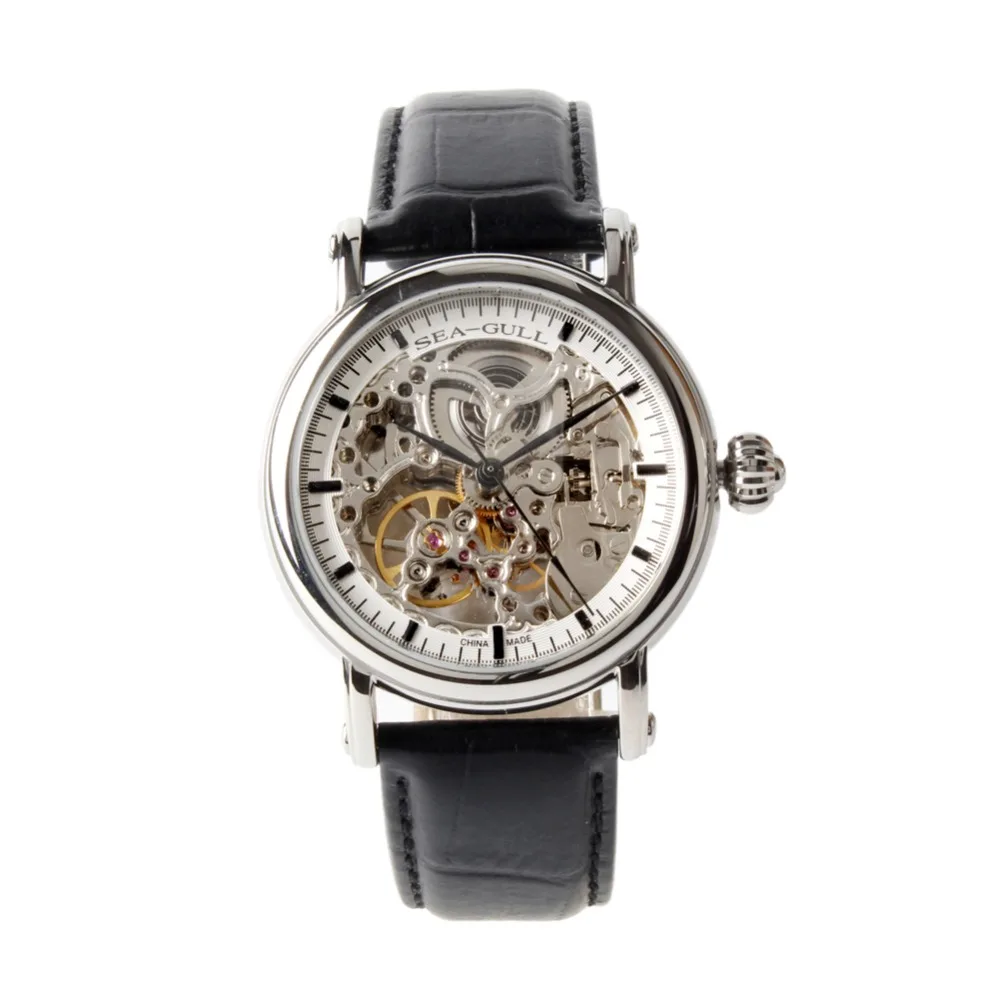

Double Skeleton Genuine Leather Band Seagull M182SK Black Hand Automatic Self Wind Men's Watch